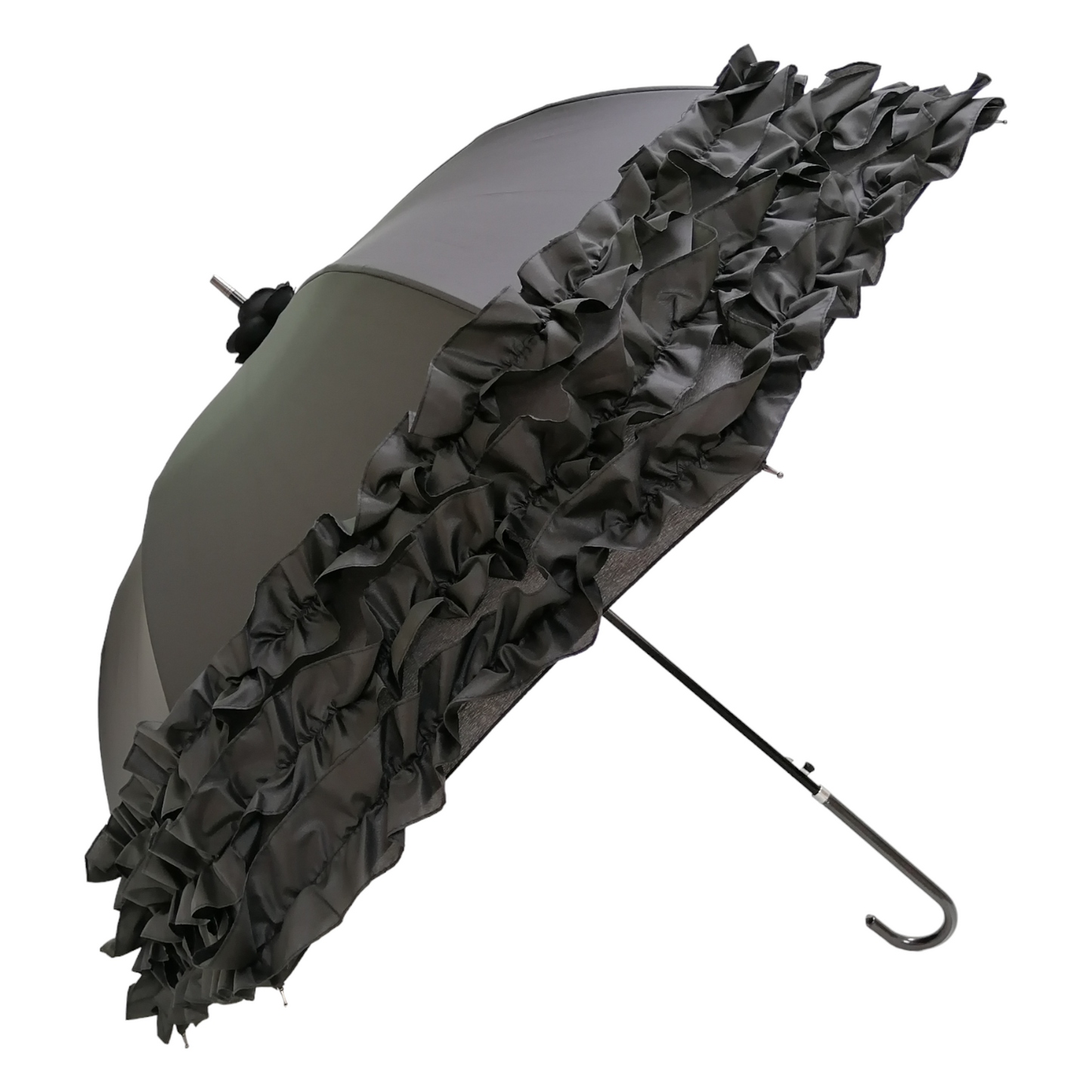 Boutique Triple Frill Stick Auto umbrella Black