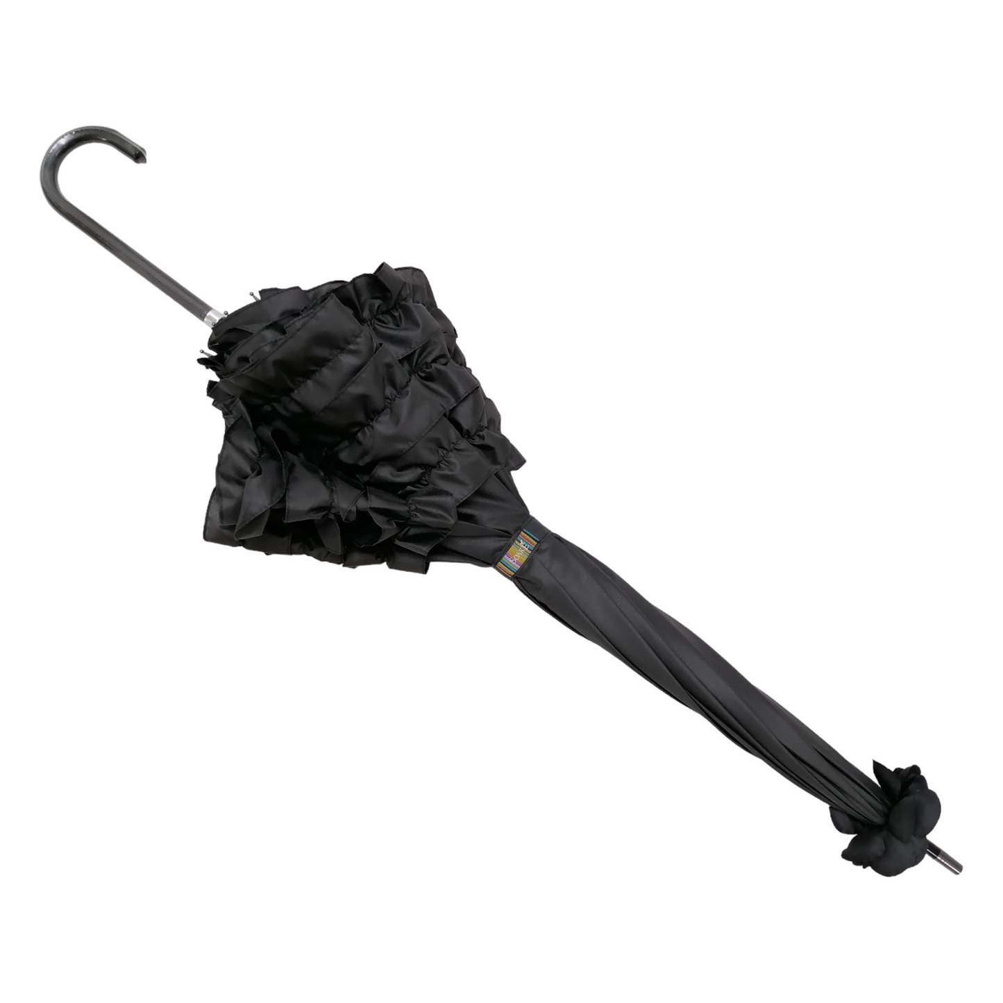 Boutique Triple Frill Stick Auto umbrella Black
