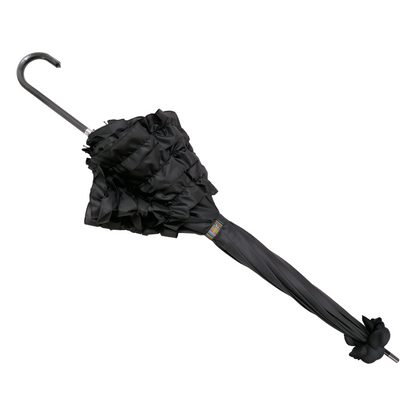 Boutique Triple Frill Stick Auto umbrella Black