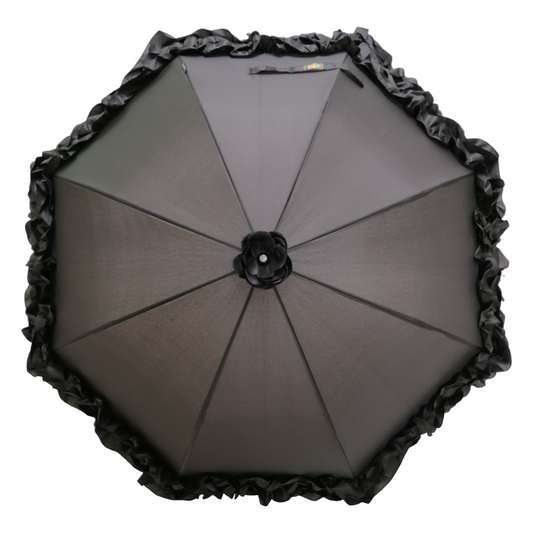 Boutique Triple Frill Stick Auto umbrella Black