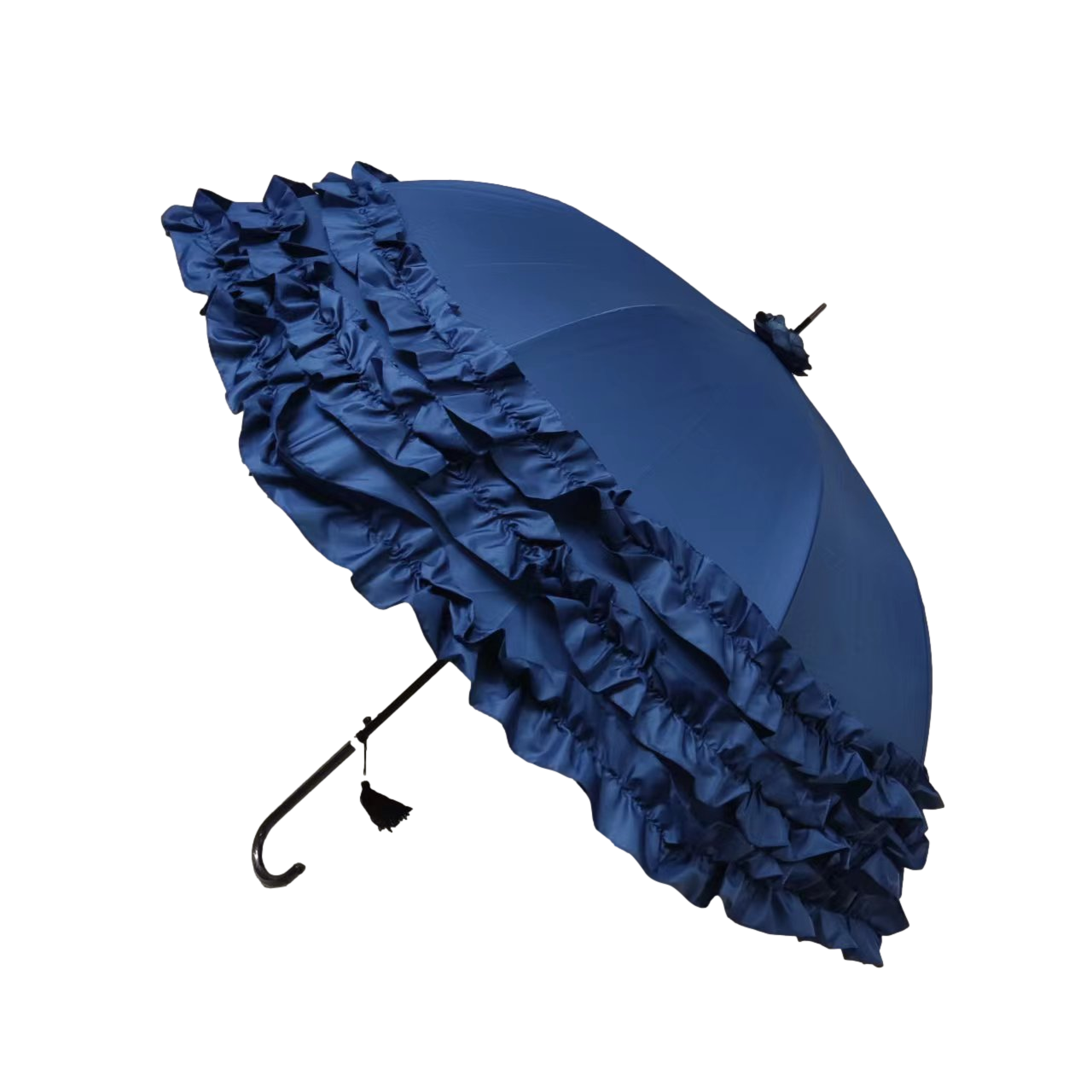 Boutique Triple Frill Stick Auto Umbrella Navy