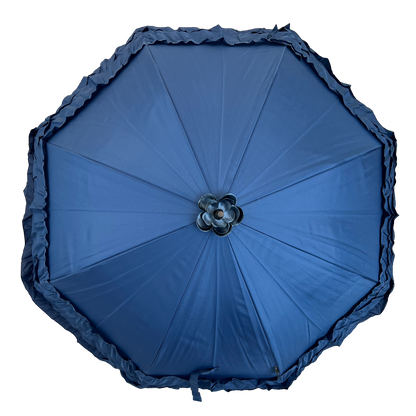 Boutique Triple Frill Stick Auto Umbrella Navy
