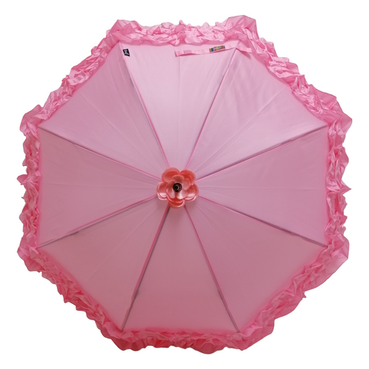 Boutique Triple Frill Stick Auto Umbrella  Pink