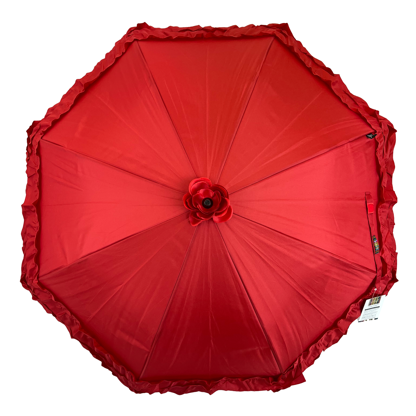 Boutique Triple Frill Stick Auto Umbrella RED