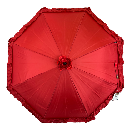 Boutique Triple Frill Stick Auto Umbrella RED