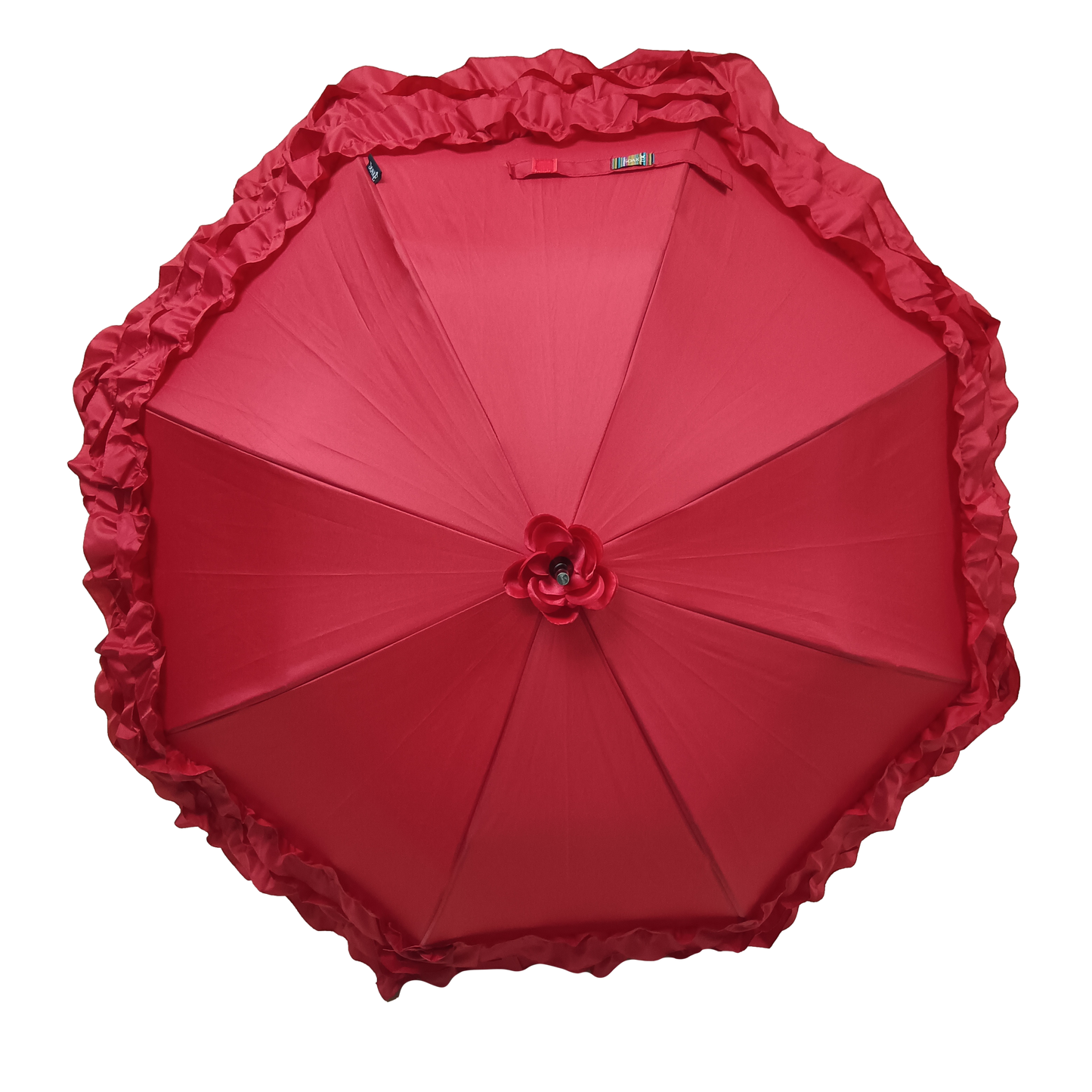 Boutique Triple Frill Stick Auto Umbrella RED