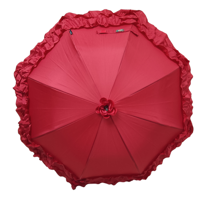 Boutique Triple Frill Stick Auto Umbrella RED