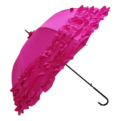 Boutique Triple Frill Stick Auto Umbrella Rose red