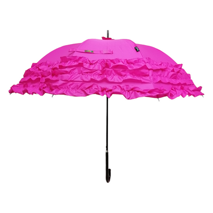 Boutique Triple Frill Stick Auto Umbrella Rose red
