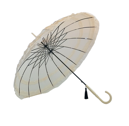 Boutique Frilled Pagoda Umbrella Beige with beige handle