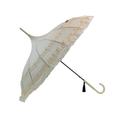 Boutique Frilled Pagoda Umbrella Beige with beige handle