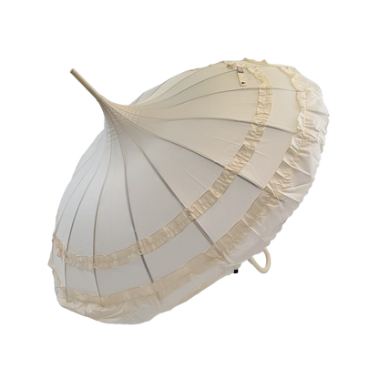 Boutique Frilled Pagoda Umbrella Beige with beige handle
