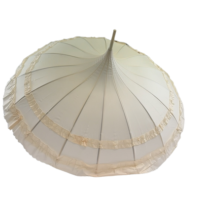 Boutique Frilled Pagoda Umbrella Beige with beige handle