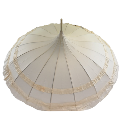 Boutique Frilled Pagoda Umbrella Beige with beige handle