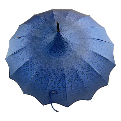 Boutique Patterned Pagoda with Scalloped edge Navy