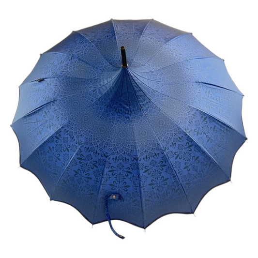 Boutique Patterned Pagoda with Scalloped edge Navy