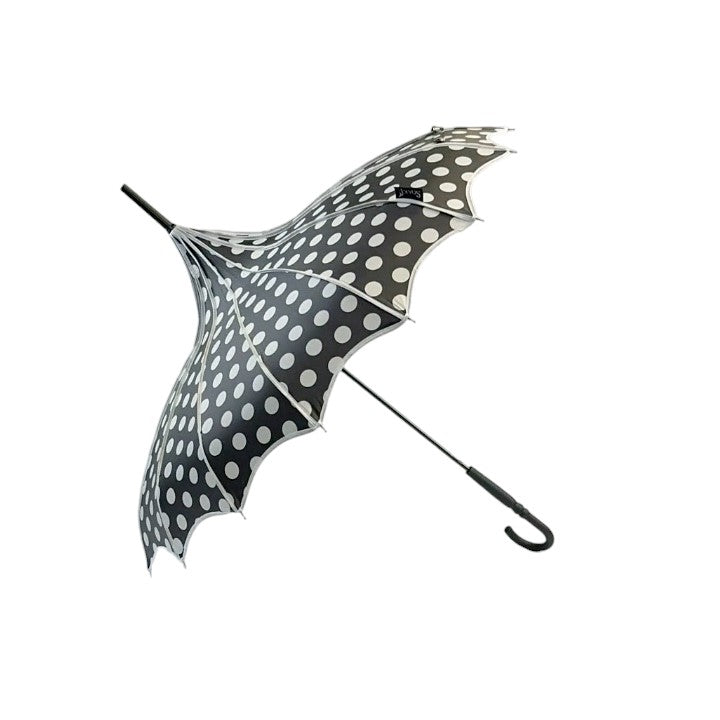 Boutique Polka Dot Ribbed Pagoda Umbrella Black