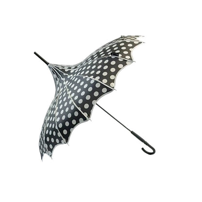 Boutique Polka Dot Ribbed Pagoda Umbrella Black