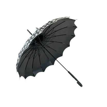 Boutique Polka Dot Ribbed Pagoda Umbrella Black