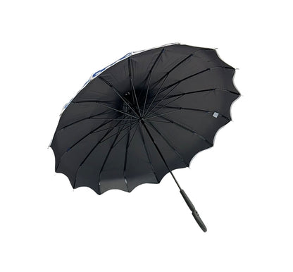 Boutique Polka Dot Ribbed Pagoda Umbrella Blue