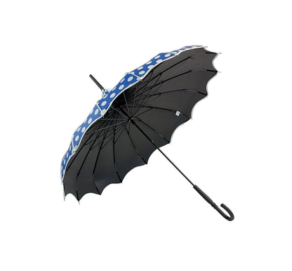 Boutique Polka Dot Ribbed Pagoda Umbrella Blue