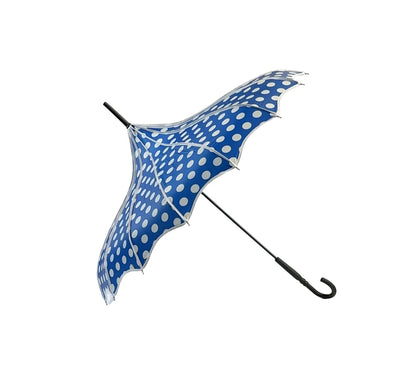 Boutique Polka Dot Ribbed Pagoda Umbrella Blue