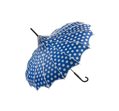 Boutique Polka Dot Ribbed Pagoda Umbrella Blue