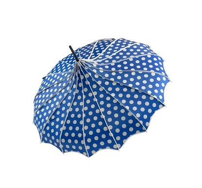 Boutique Polka Dot Ribbed Pagoda Umbrella Blue