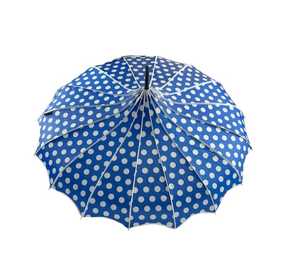 Boutique Polka Dot Ribbed Pagoda Umbrella Blue