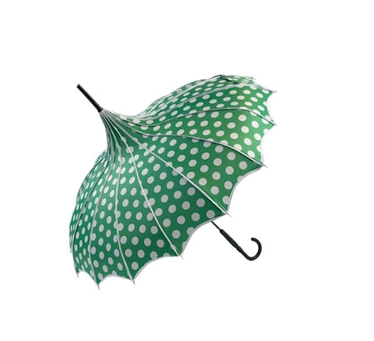 Boutique Polka Dot Ribbed Pagoda Umbrella Green