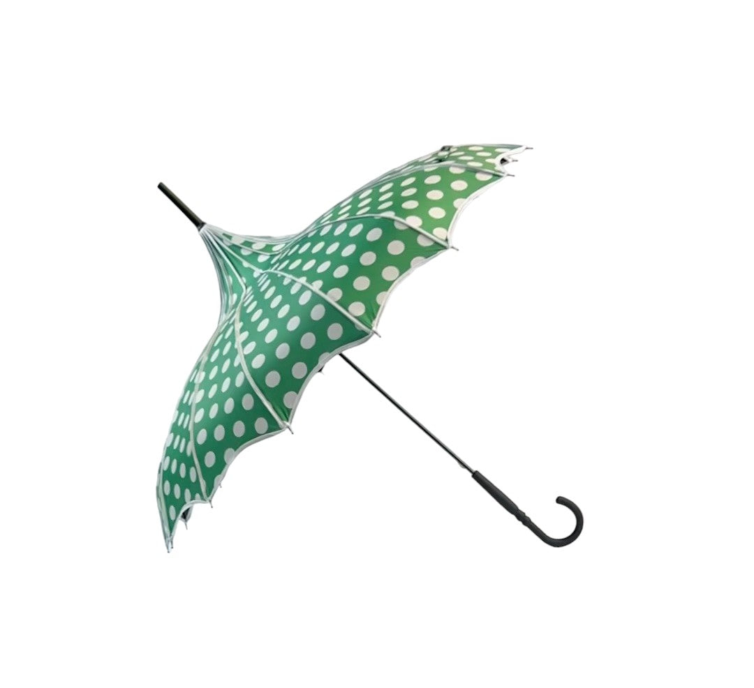 Boutique Polka Dot Ribbed Pagoda Umbrella Green