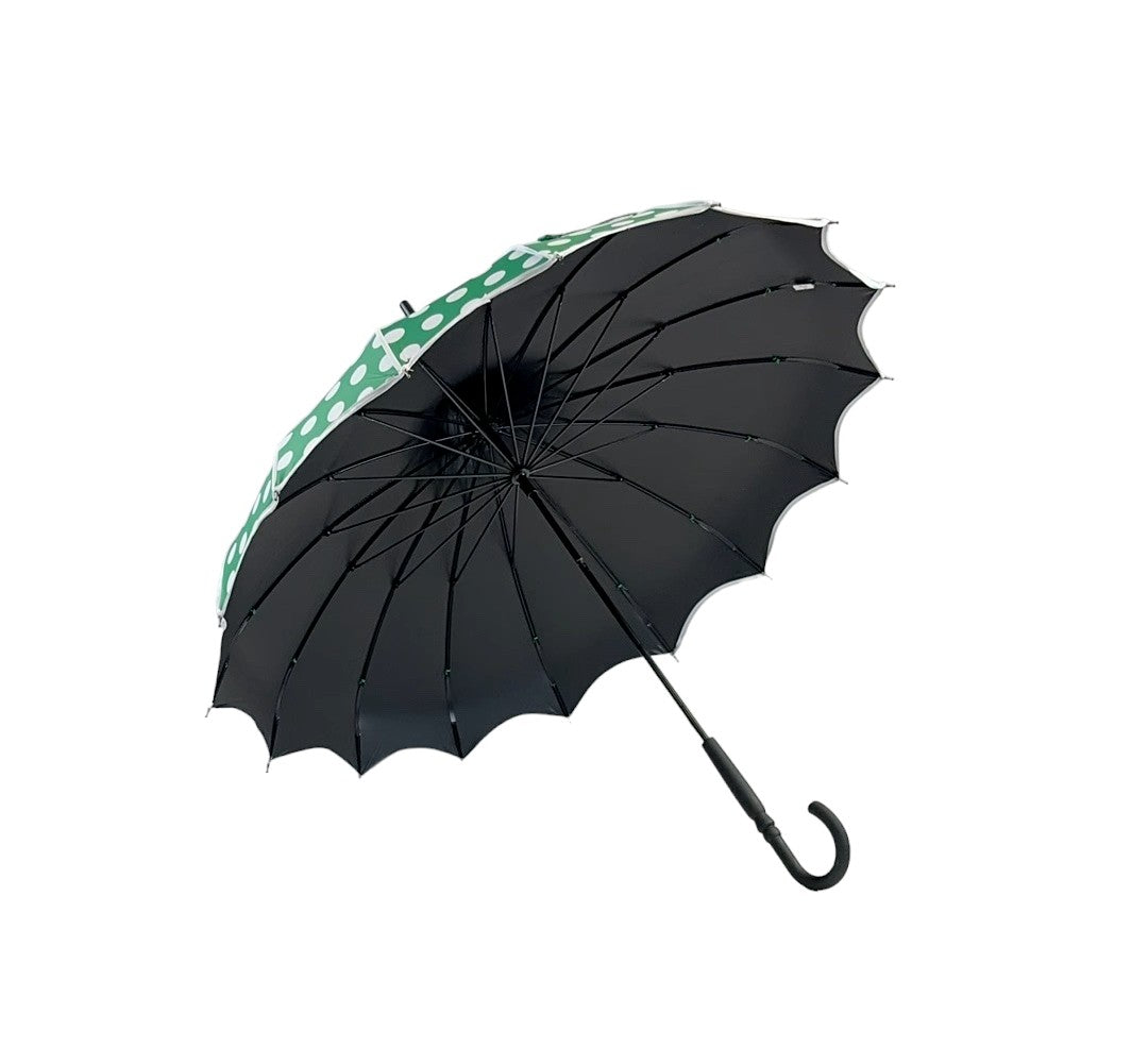 Boutique Polka Dot Ribbed Pagoda Umbrella Green