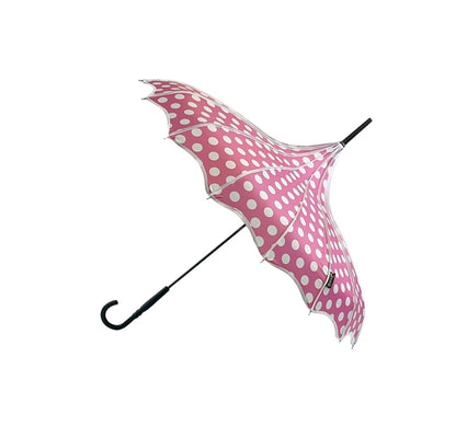 Boutique Polka Dot Ribbed Pagoda Umbrella Pink
