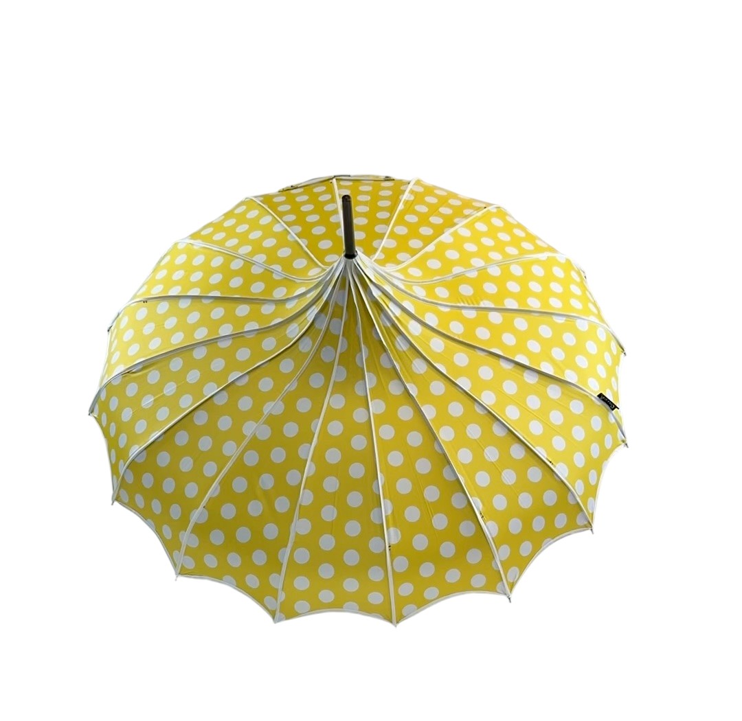 Boutique Polka Dot Ribbed Pagoda Umbrella Yellow