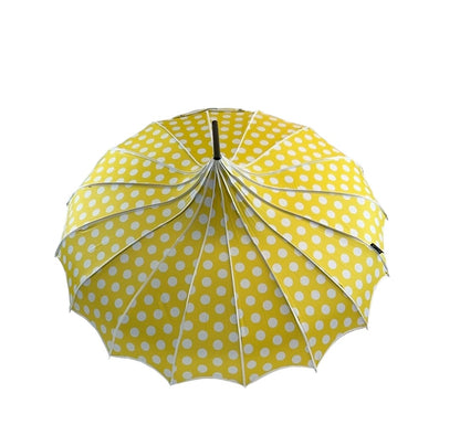 Boutique Polka Dot Ribbed Pagoda Umbrella Yellow