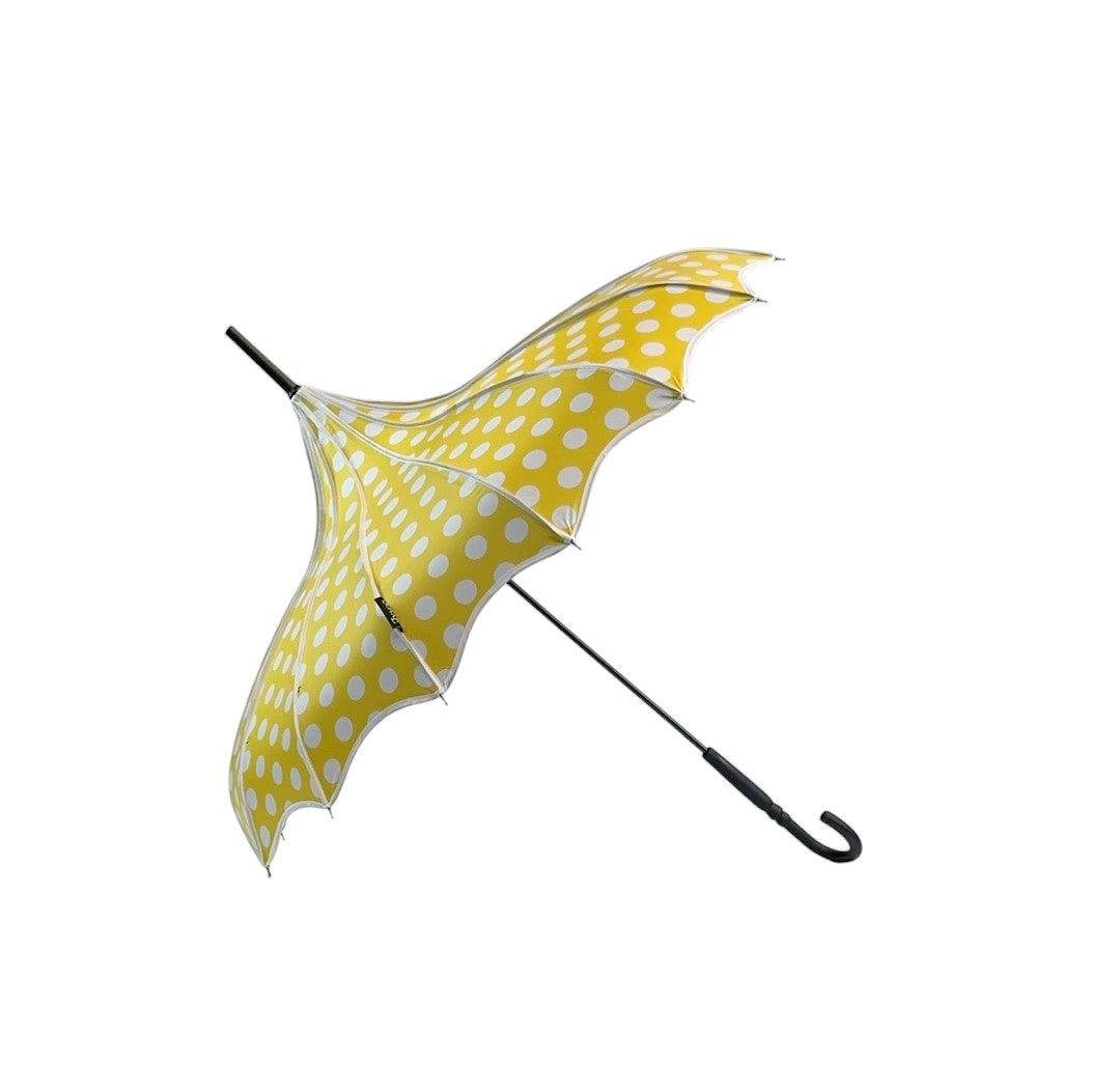 Boutique Polka Dot Ribbed Pagoda Umbrella Yellow