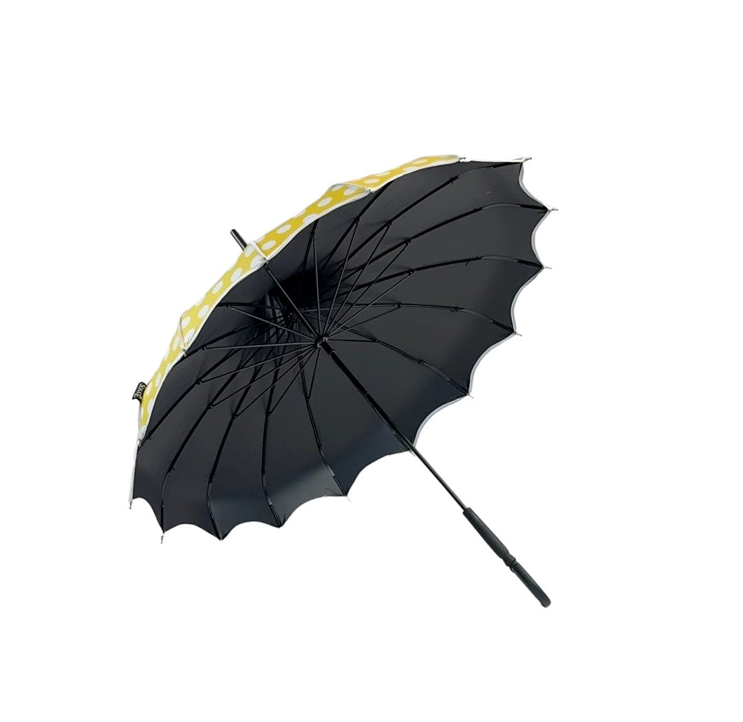 Boutique Polka Dot Ribbed Pagoda Umbrella Yellow