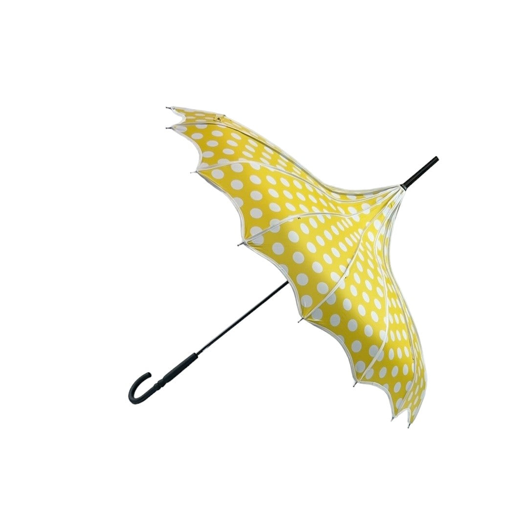 Boutique Polka Dot Ribbed Pagoda Umbrella Yellow