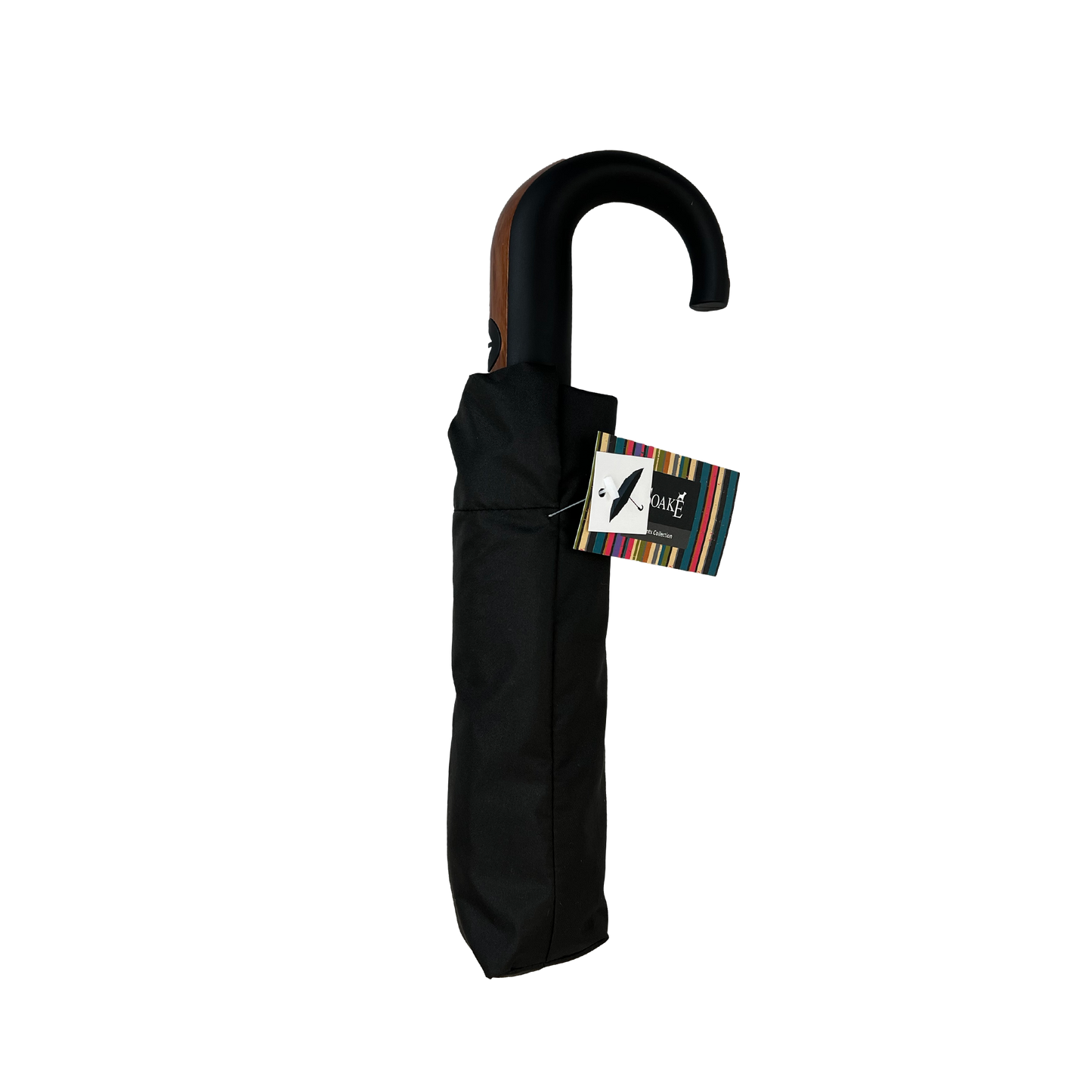 Gents Auto Compact Umbrella Black (Wood effect/Matt ABS handle)